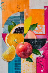 Poster - Colorful minimalistic mixed media collage featuring geometric fruit shapes and textures