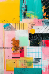 Leinwandbilder - Colorful minimalistic mixed media collage with geometric patterns inspired by city grids