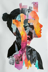 Poster - Exploring contrasts in a minimalistic mixed media collage with vibrant textures and cutouts