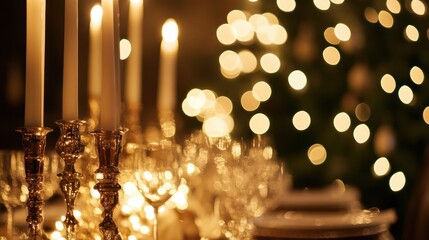 Glistening champagne-colored vintage lights creating a dreamy bokeh effect