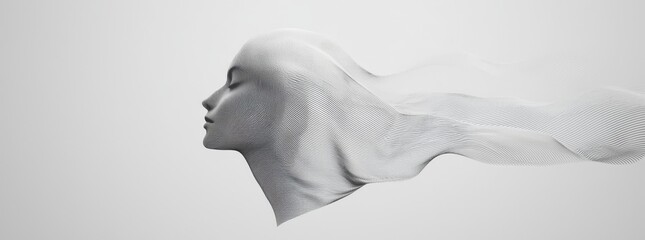 Poster - Grey Wave Swirl featuring a frequency sound wave with intertwined curve lines and a blend effect. Abstract grey wave lines set against a transparent backdrop. Includes elements of technology, data