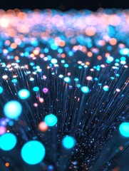Poster - A futuristic background featuring blue light streaks, fiber optics, and speed lines, symbolizing 5G or 6G technology for wireless data transmission and high-speed internet. Stock illustration