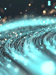 Poster - Stock illustration of a futuristic scene with blue light streaks, fiber optics, and speed lines, illustrating 5G or 6G wireless data transmission and high-speed internet