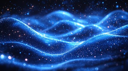 Poster - A futuristic and hi-tech design featuring a blue particle curve background with glowing abstract lines