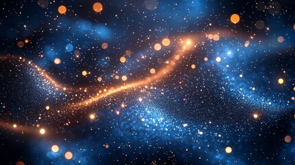 Poster - A blue abstract particle curve background with a hi-tech futuristic design, showcasing dynamic lines and glowing particles