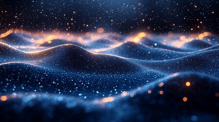 Poster - Abstract particle curve background in blue with a hi-tech futuristic design, featuring dynamic lines and glowing particles