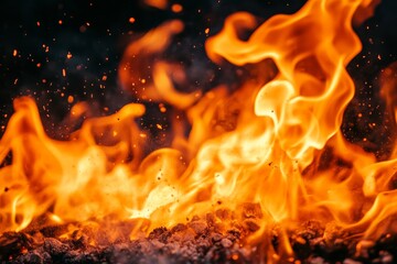 Aufkleber - Bright orange flames dance and flicker against a dark backdrop, creating an intense and mesmerizing display of fire