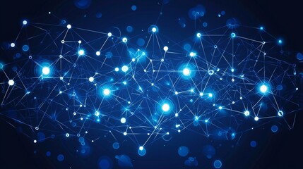 Poster - Futuristic AI and big data theme: digital technology depicted in blue and purple tones, illustrating abstract cyber communication on an internet network connection - a contemporary 3D representation