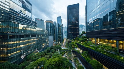 Poster - Exploring the enchanting smart city at dusk a digital urban oasis with green spaces