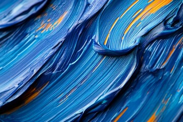 Aufkleber - Vibrant blue and orange abstract paint texture displaying brush strokes and movement in close-up view