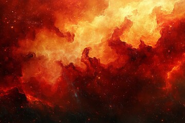 Poster - Stunning cosmic cloud of gas and dust illuminated by bright stars in a vibrant red and orange galaxy setting