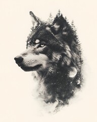  Howling Wolf Double Exposure with Starry Night Sky