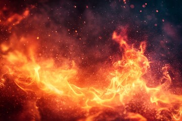 Poster - Vibrant flames dance and flicker amid a backdrop of smoke and glowing embers in a captivating display of fire