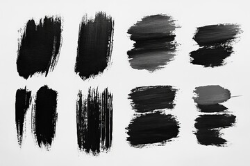 Aufkleber - Abstract black and gray paint strokes on a white background showcasing different brush techniques