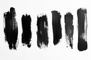 Poster - Various strokes of black paint showcased on a clean, white background reflecting artistic techniques and textures in contemporary art