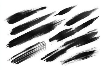 Aufkleber - Brush strokes in various styles create an artistic black texture on a plain background suitable for design projects