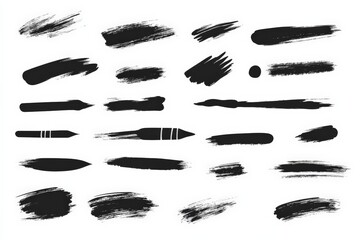 Aufkleber - Various black brush strokes and shapes created with different techniques on white background for design purposes