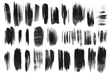 Aufkleber - Unique collection of black brush strokes showcasing various artistic techniques and textures for digital design