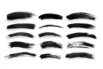 Poster - Various black brush strokes on a white background created for artistic design and illustration purposes