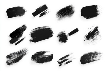 Poster - Variety of brush strokes in black showcased on a white background for artistic purposes