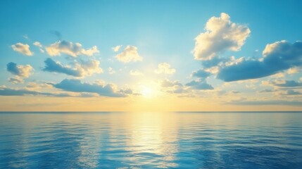 Poster - Breathtaking view of a serene ocean sunset illuminating the sky with colorful clouds for reflection and relaxation. Generative AI