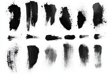 Aufkleber - Exploration of various black paint strokes and textures on white background for artistic inspiration