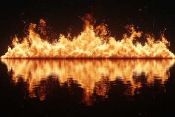 Leinwandbilder - Flames dance on the water's surface creating a mesmerizing reflection at night