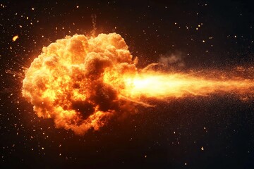 Poster - Spectacular explosion with fiery clouds and sparks illuminating the dark background at night