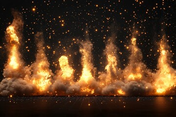 Poster - Dynamic explosion with vibrant flames and sparks against a dark background showcasing dramatic energy