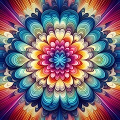 Wall Mural - a vibrant multi layered mandala with a rainbow spectrum radiating from a central flower like core