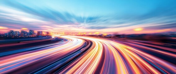 Poster - The scene combines a black background with abstract blue and purple light streaks, capturing the dynamic movement of a night road