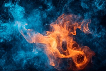 Poster - Flames and smoke blend in vibrant colors creating a stunning visual effect against a dark backdrop