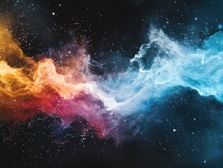 Poster - Dynamic digital data streams flowing through space abstract visualization digital art cosmic environment aerial viewpoint colorful particles representation