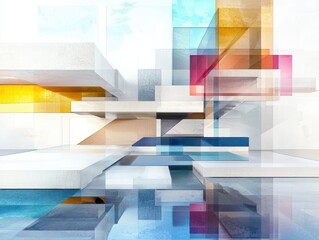 Fototapete - Creating a dynamic digital landscape an abstract visual journey of geometric shapes in a vibrant color spectrum