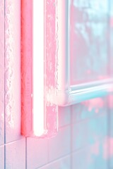 Poster - Softly blurred pink and red neon lights blend into the background, producing a modern aesthetic. This atmospheric light offers a unique space for creative text and design elements