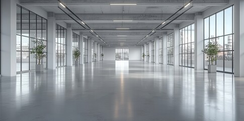 Poster - White, clean, and spacious architecture interior space of a room in a studio setting with a background wall displaying products in a minimalist style. 3D rendering