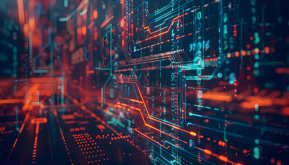 Poster - Abstract representation of digital data flow in a futuristic cyber environment with glowing lines
