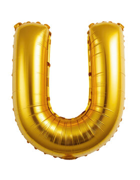 Alphabet Capital Letter U Golden Balloon Isolated on Transparent Background For Birthday Party, Anniversary, or Event Celebration Design.