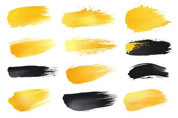Leinwandbilder - Bold strokes of yellow and black paint on a white background for creative projects and designs