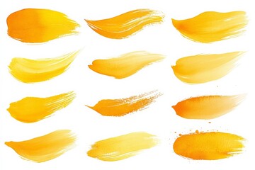 Poster - Different shades of yellow paint strokes on a white background for artistic design applications