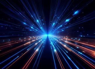 Wall Mural - abstract image depicting a mesmerizing burst of blue and orange light streaks converging at a centra