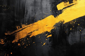 Aufkleber - Bold yellow and black abstract expression on canvas with dynamic brush strokes and splatters