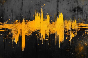 Leinwandbilder - Abstract artwork featuring bold yellow splashes on a textured black background creating a vibrant visual contrast
