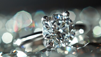 Wall Mural - Exquisite close up of a diamond engagement ring with a round cut diamond.