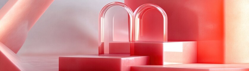 Poster - clean geometric shapes in overlapping red tones create a striking modern background featuring a cent