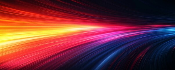Poster - Abstract blurred background featuring colorful light stripes on dark orange and black, with horizontal gradient lines that glow and flow in motion