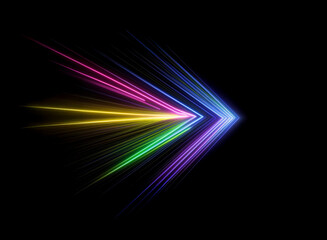 Aufkleber - a vibrant, multicolored arrow streaks across a pitch-black background, its luminous rays radiating o