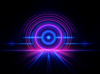 Wall Mural - vibrant neon circles radiate energy, glowing brightly against a dark background. converging lines cr