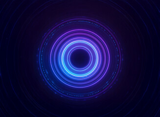Poster - Abstract concentric circles of glowing purple and blue light.  A futuristic, technological design with a dark background.