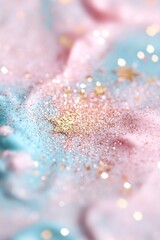 Poster - Swirling pastel hues blend seamlessly, creating a tranquil galaxy effect. Scattered glitter mimics stars and light flares, enhancing the ethereal atmosphere